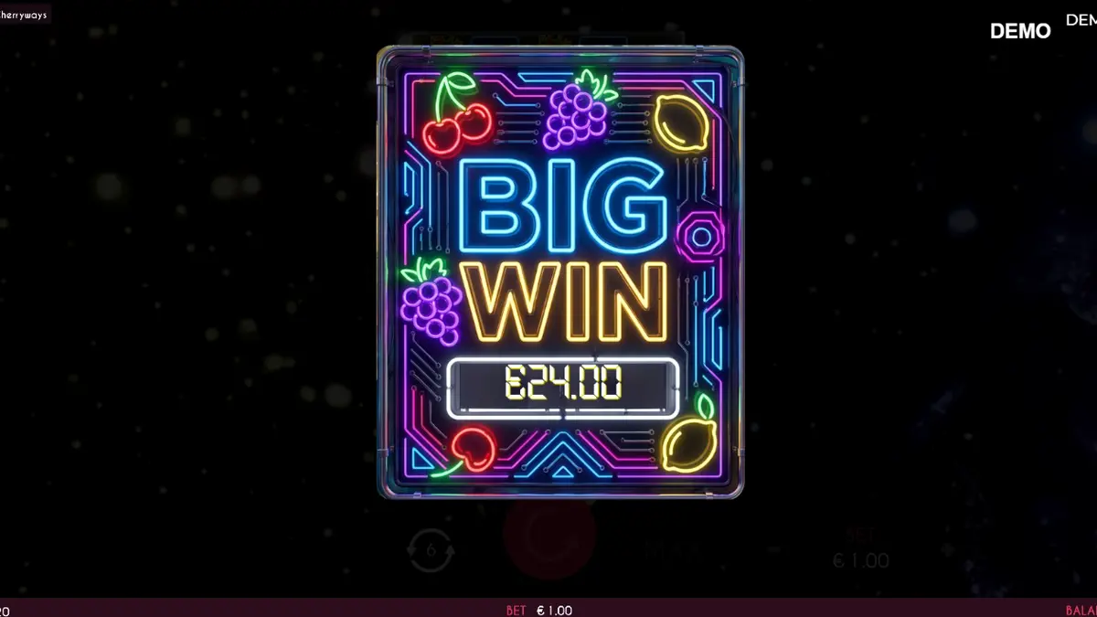 Giao diện trò chơi Turbo Fortune Cherryways với phong cách neon rực rỡ