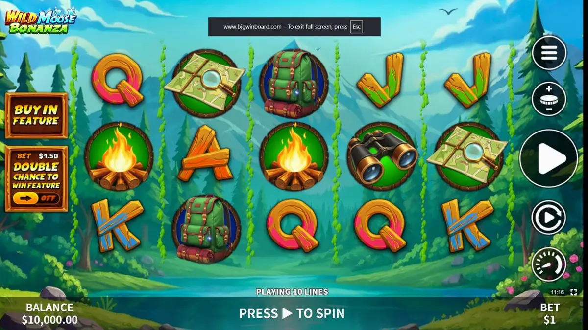 Giao diện trò chơi slot Wild Moose Bonanza với hình ảnh nai sừng tấm trong rừng